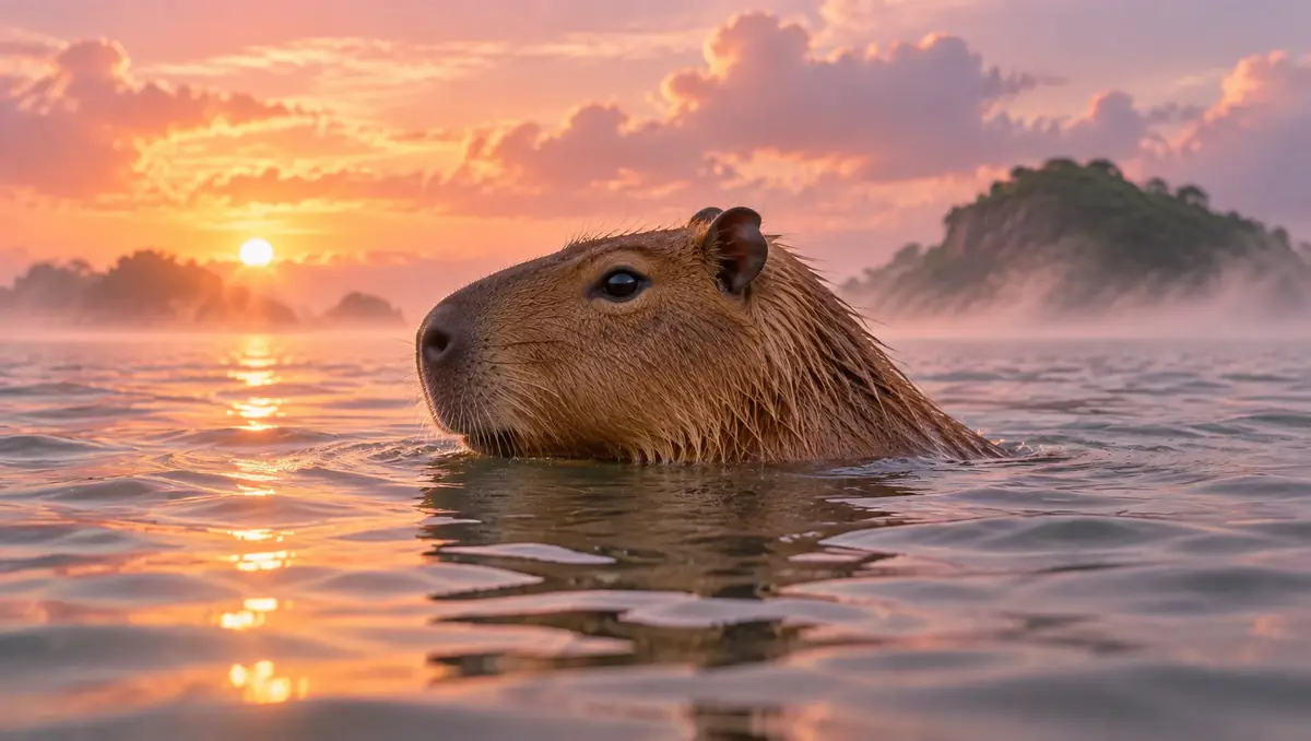 AI chụp lại chú capybara từ bên phải, thấy rõ dáng nghiêng