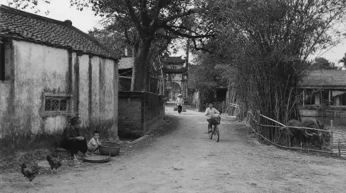 Ảnh làng quê Việt Nam đen trắng cũ trước khi khôi phục màu